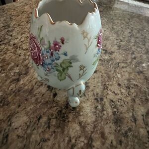 Floral Ceramic Vase with Gold Accents